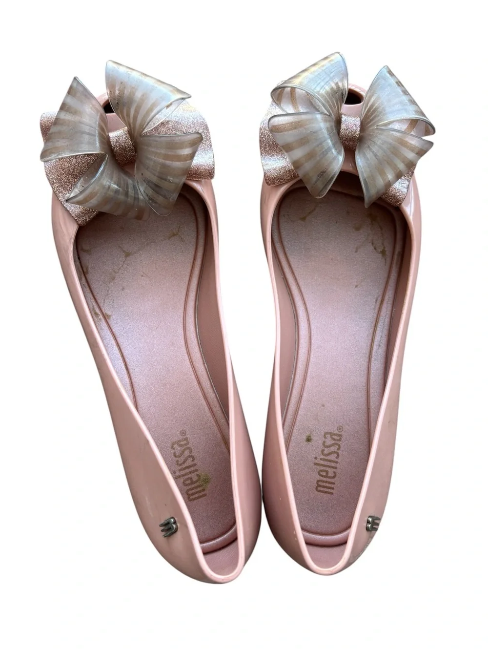 Melissa Pink Jelly Flats with Iridescent Ribbon Bow